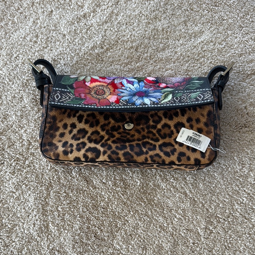 Leopard Print Floral Embroidered Women's Bag